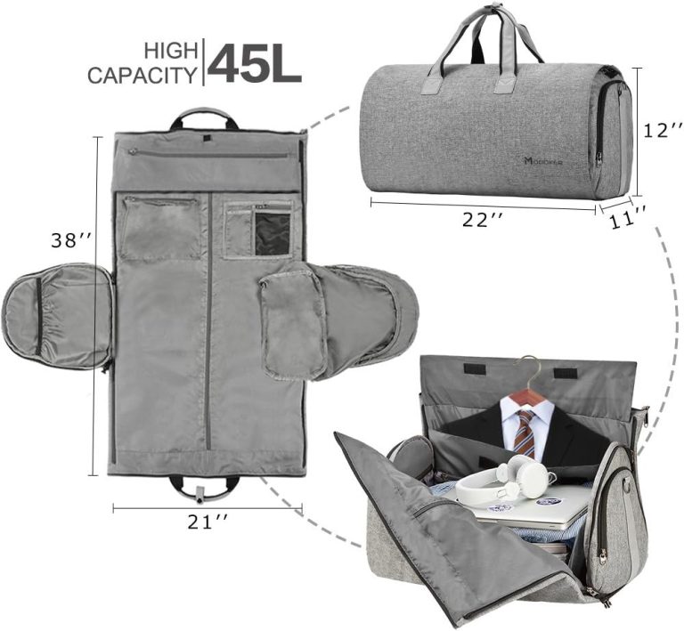 Convertible Garment Bag with Shoulder Strap, Carry on Garment Duffel Bag for Men Women – 2 in 1 Hanging Suitcase Suit Travel Bags (Grey)